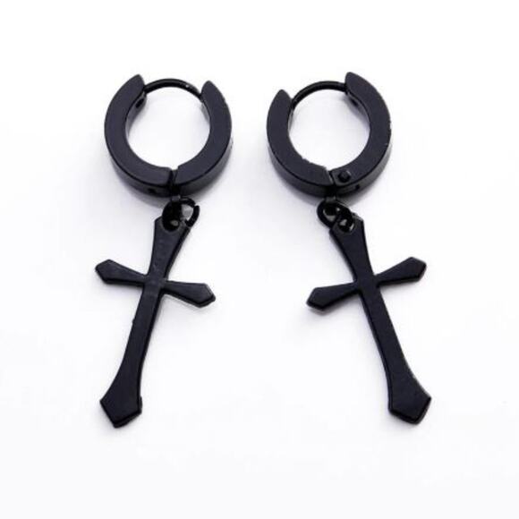 Black Dangle Cross Earrings - Picture 1 of 2
